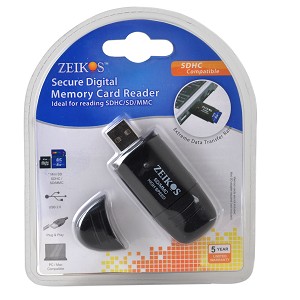 Zeikos USB 2.0 SD/SDHC/MMC Card Reader/Writer (Black)